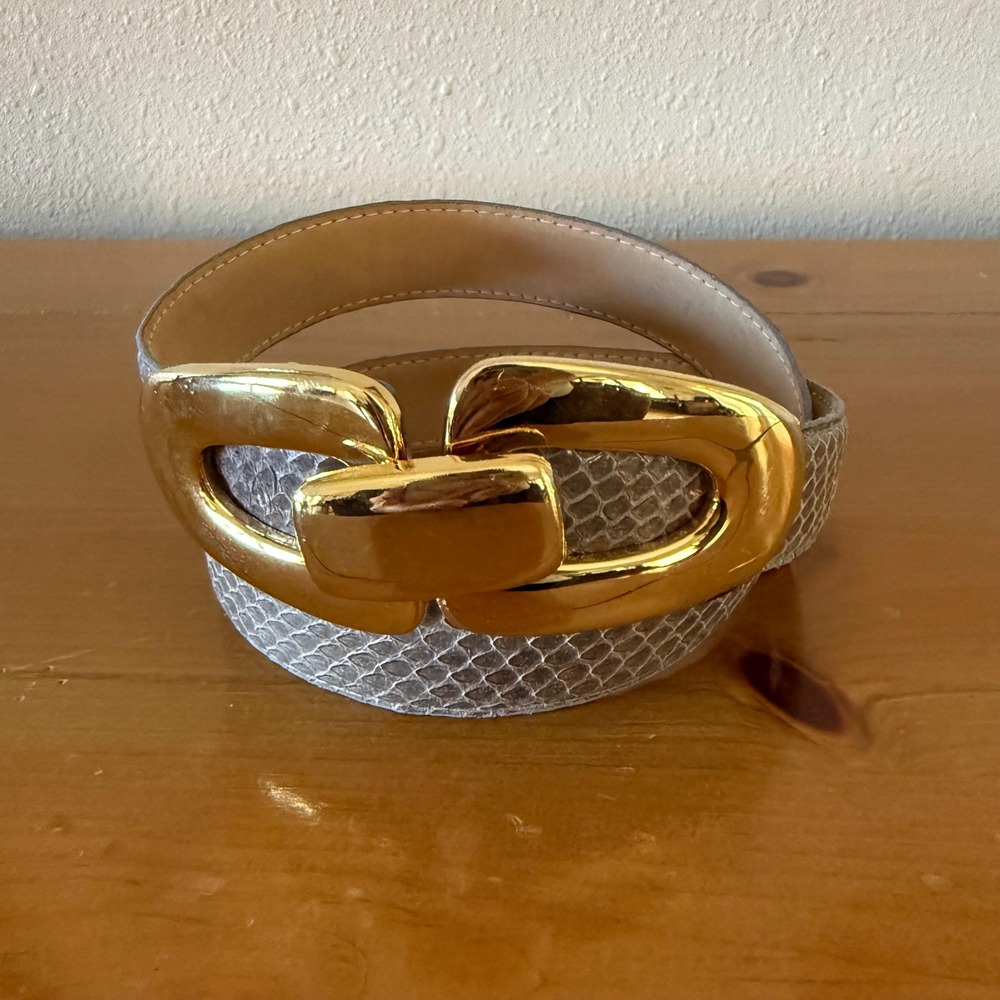 Axiom Women's Genuine Snake Skin Belt‎ With Gold Tone Hook Clasp Buckle Size-M